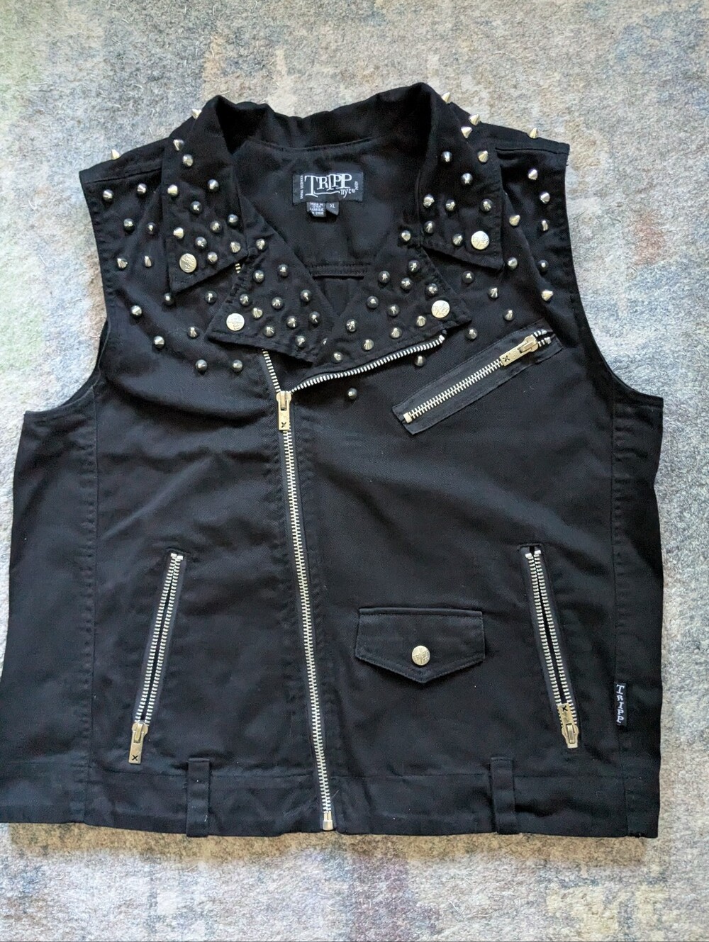 TRIPP NYC Men's Black Studded Moto Vest